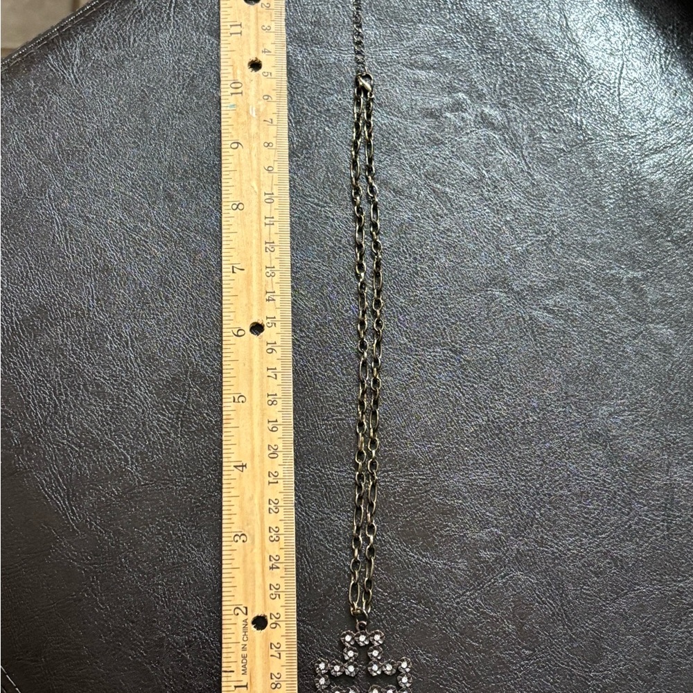 Unique Bronze Cross Pendant Necklace With Silver Crystal Accents. NWT - Picture 5 of 6